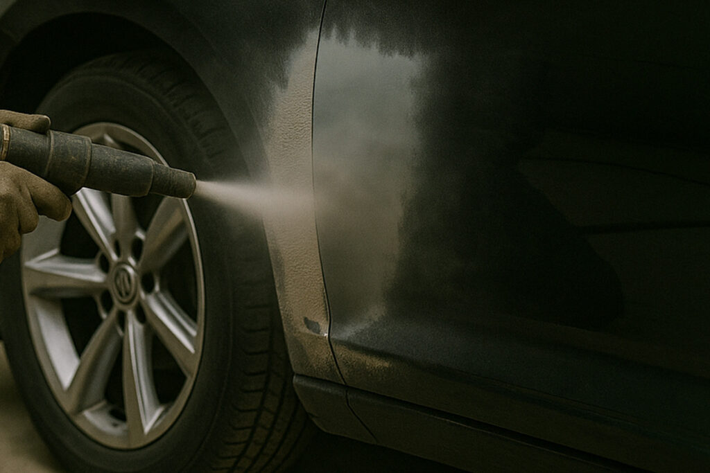 Closeup automotive sandblasting GEM Custom Sandblasting