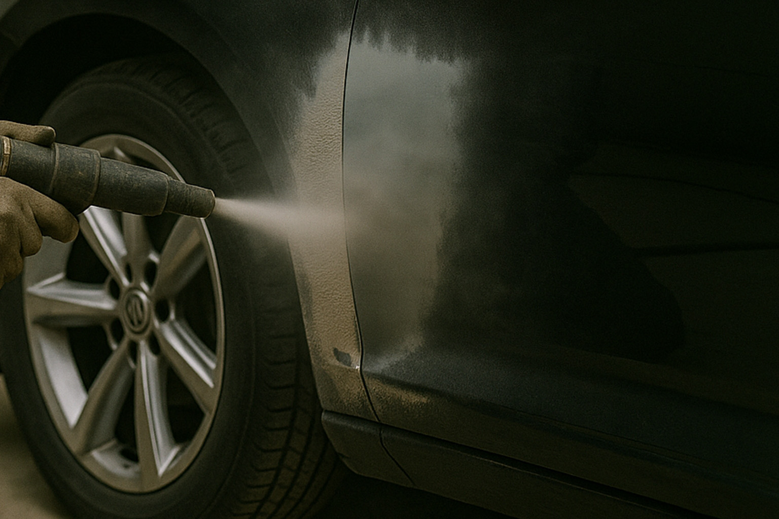 Closeup automotive sandblasting GEM Custom Sandblasting